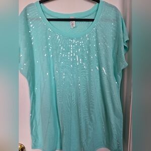 Mint Green Sequin Short Sleeve Top